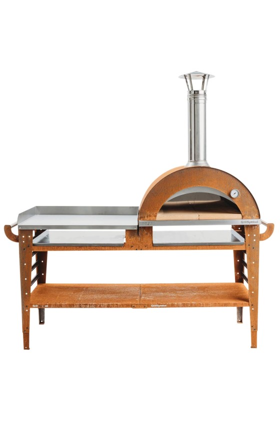 GrillSymbol Picos krosnis su stovu ir šoniniu stalu Pizzo-XL - komplektas, rūdintas COR-TEN plienas, nerūdijantis plienas