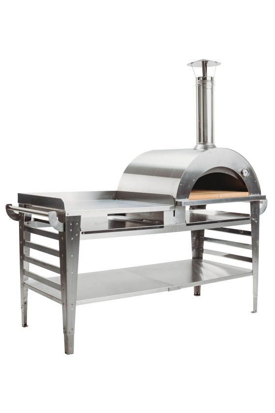 GrillSymbol Nerūdijančio plieno picos krosnis su stovu ir šoniniu stalu Pizzo-XL-inox - komplektas